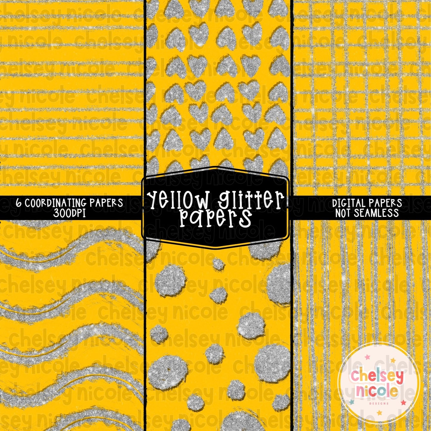 Yellow Glitter Digital Paper Bundle