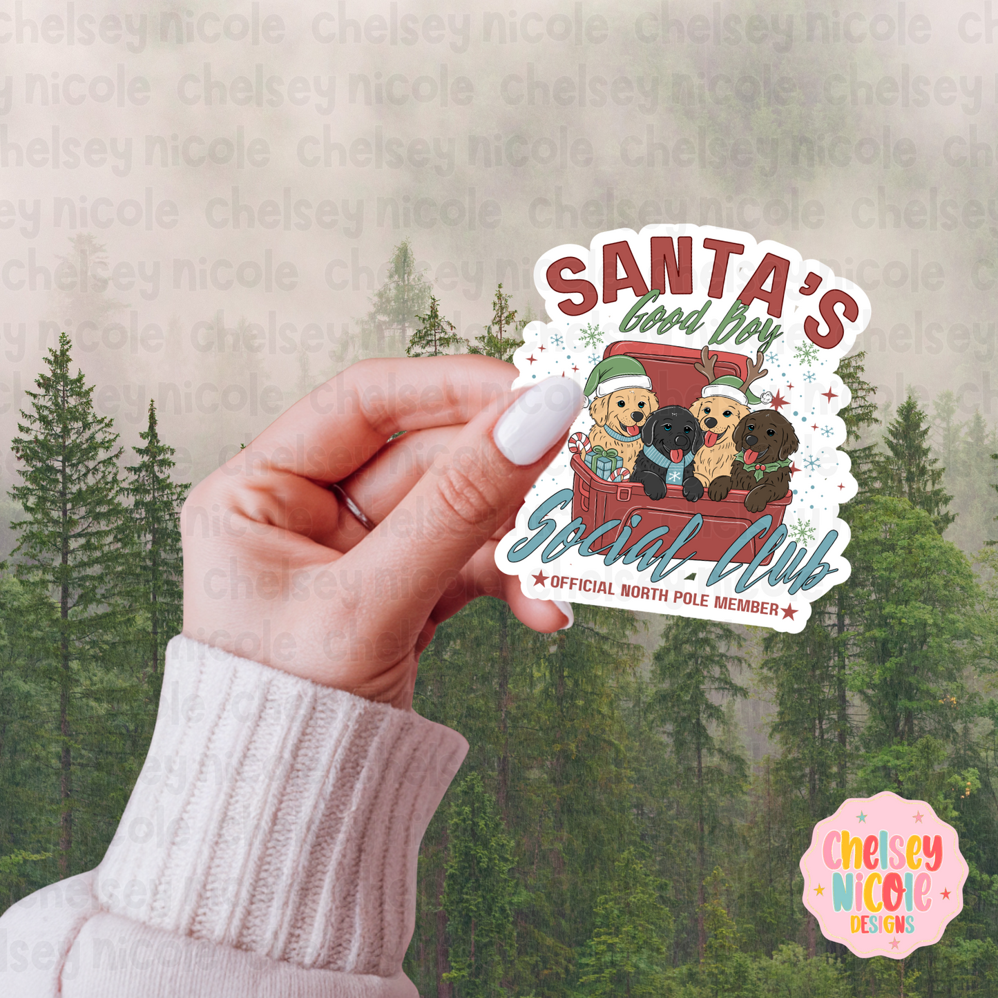 Santas Good Boy Social Club | Golden Retriever Christmas PNG | Christmas Social Club PNG | Design for DTF and Sublimation