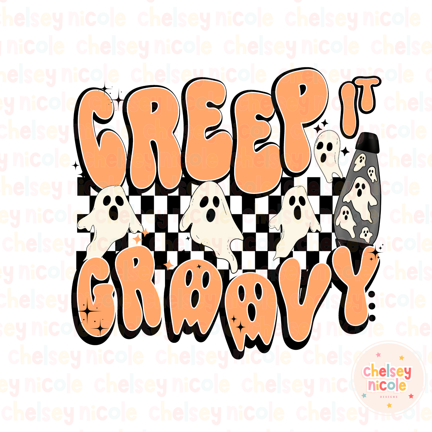 Creep It Groovy PNG - Spooky Ghost Lava Lamp PNG - Ghost Retro Checker PNG