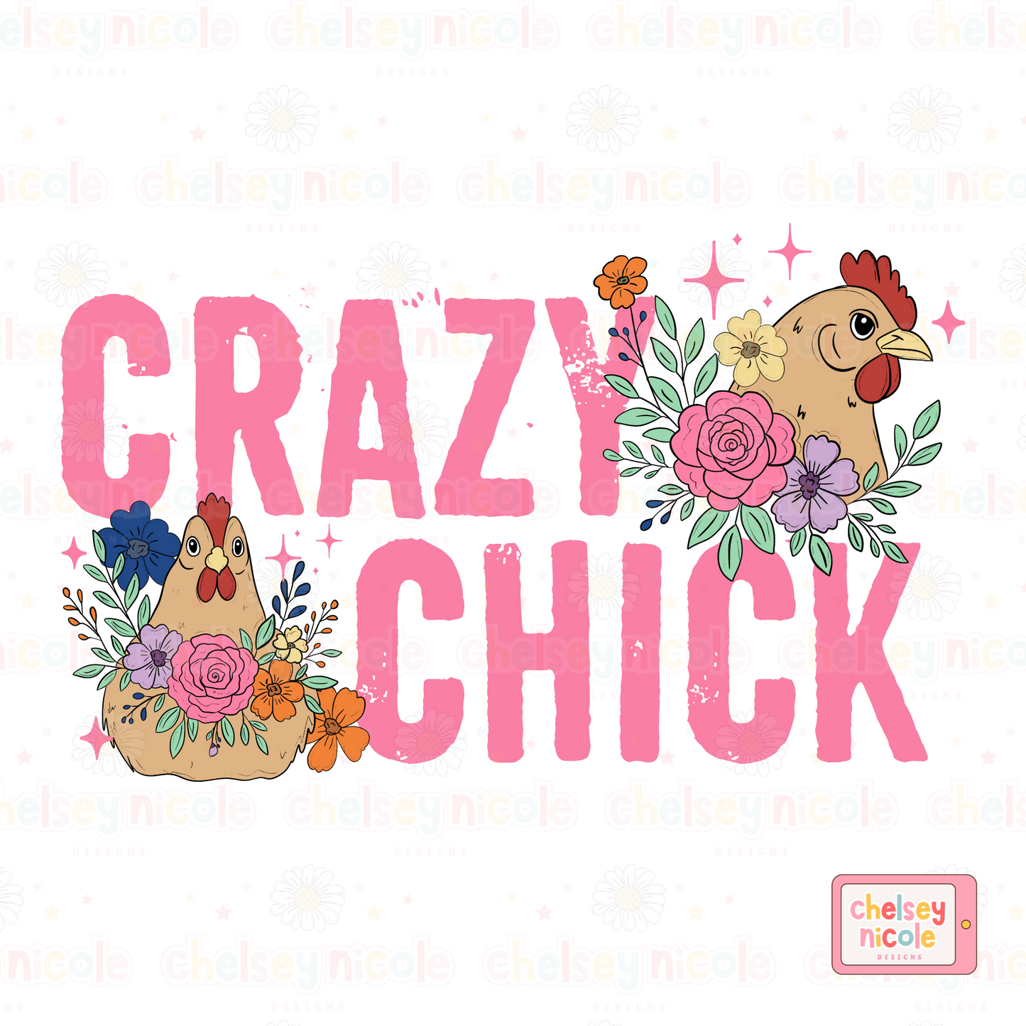 Crazy Chick PNG - Floral Chicken PNG - Funny Chicken Design - Funny Chicken PNG