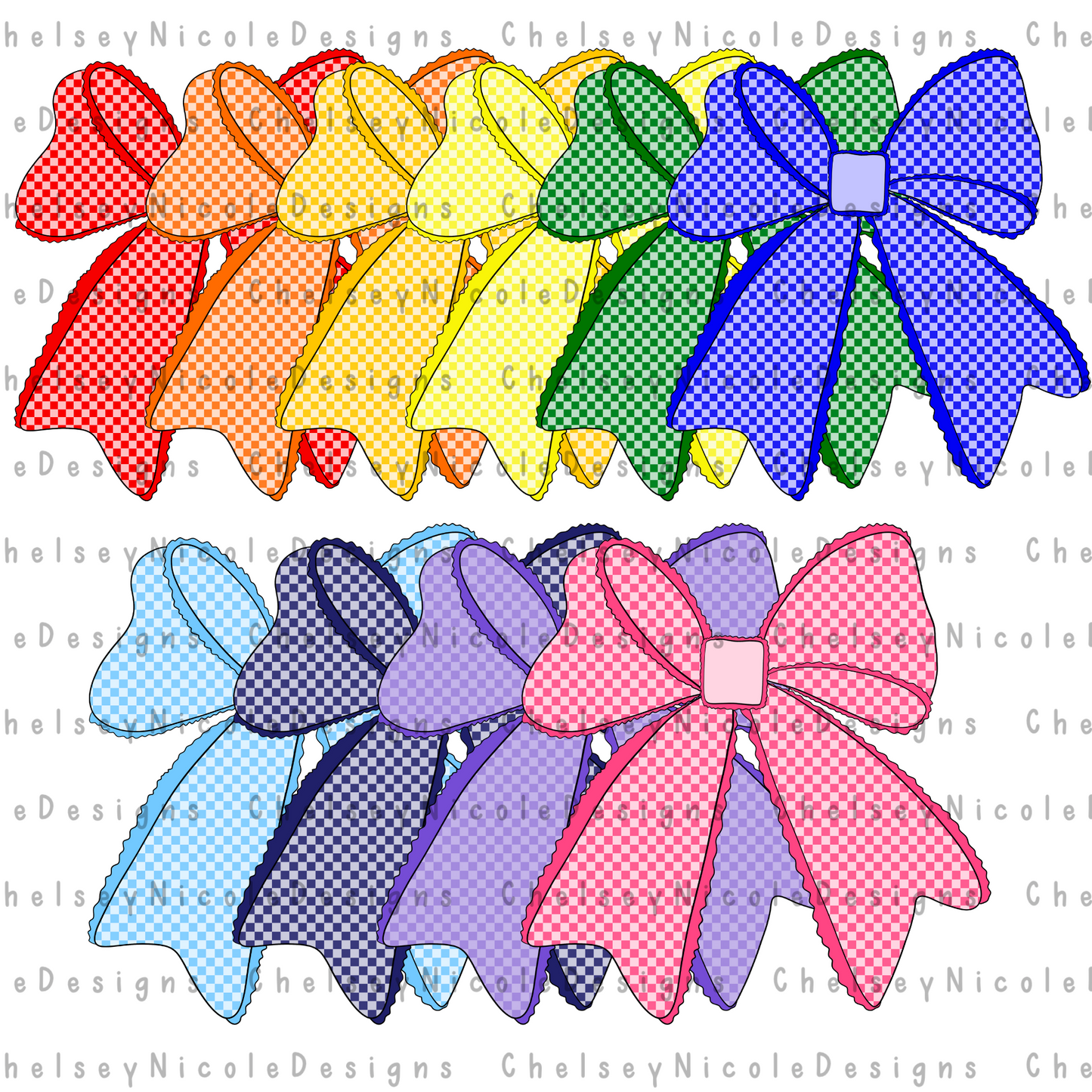 Checkered Ruffled Bows - Clip Art Bundle
