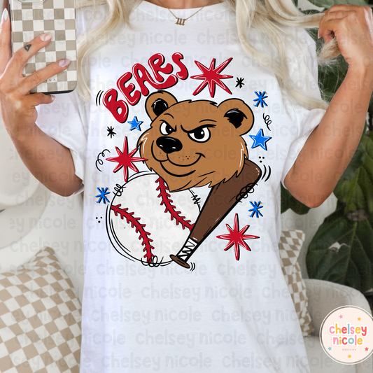 Bears Baseball PNG | Bear Mascot PNG | Hand Drawn Baseball Digital Design