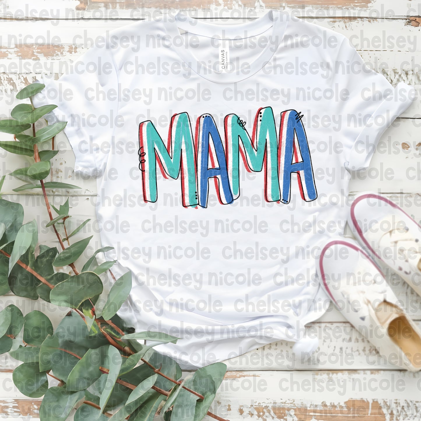 Handlettered Mama PNG - Mama PNG - Blue Teal Red Mama PNG