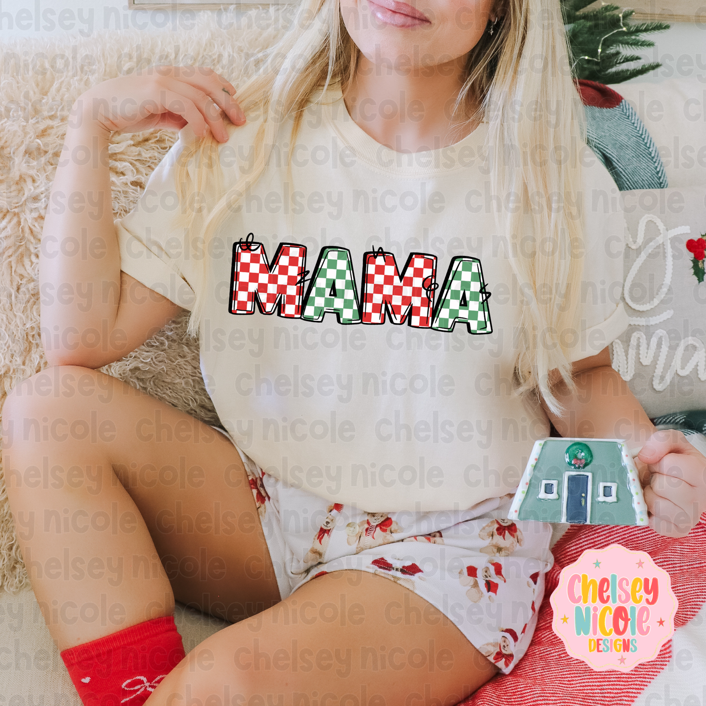 Red Green Checker Mama PNG | Christmas Mama PNG | Cute Trendy Christmas Design | Designs for DTF and Sublimation