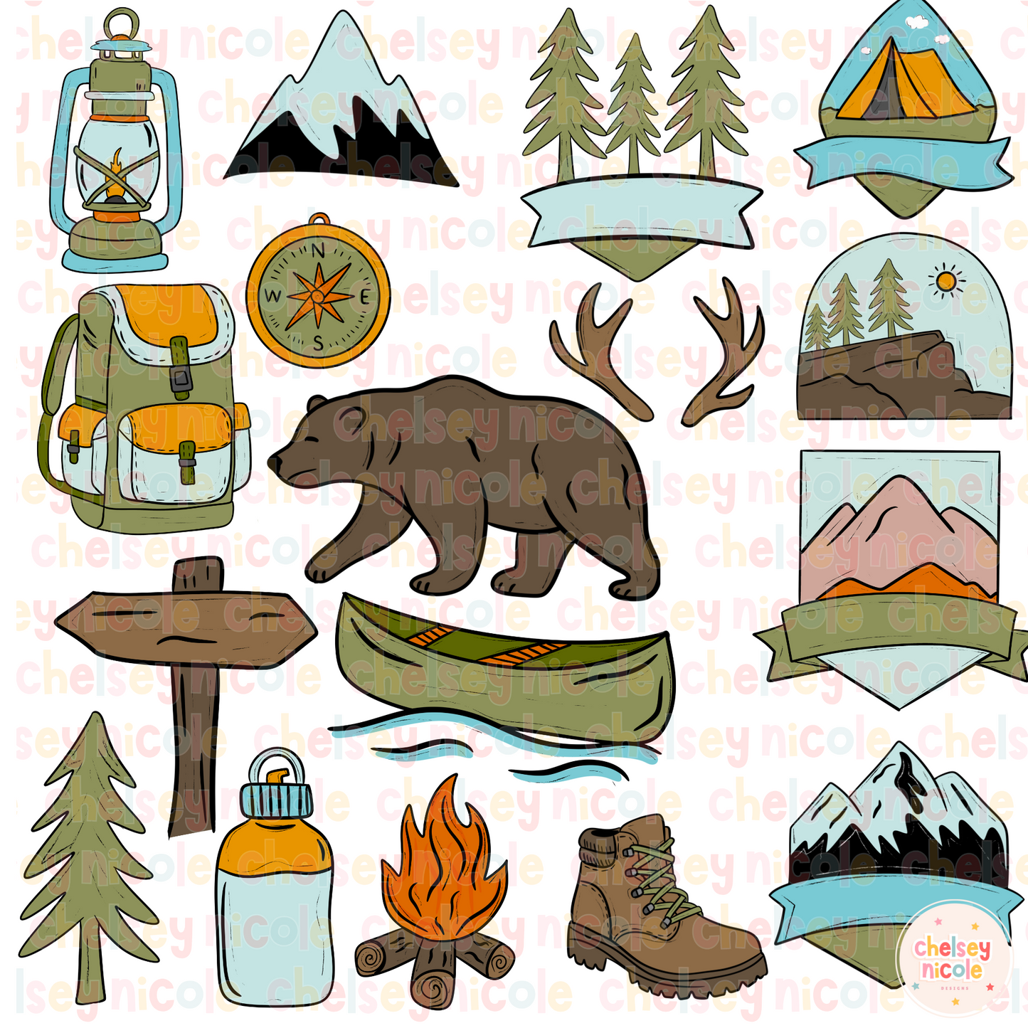 Adventure Camping Bundle - Outdoors Muted Clip Art - Men Clip Art - Nature Clip Art