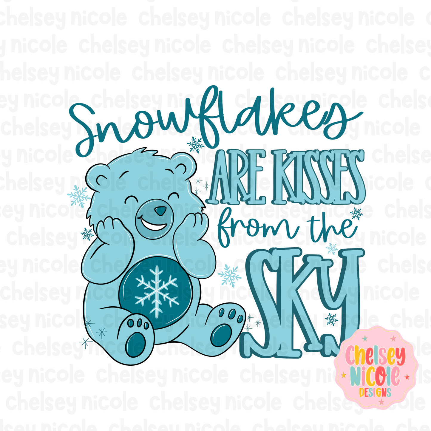 Cute Snowflake Bear PNG | Snowflakes are kisses from the sky PNG | Winter Bear PNG