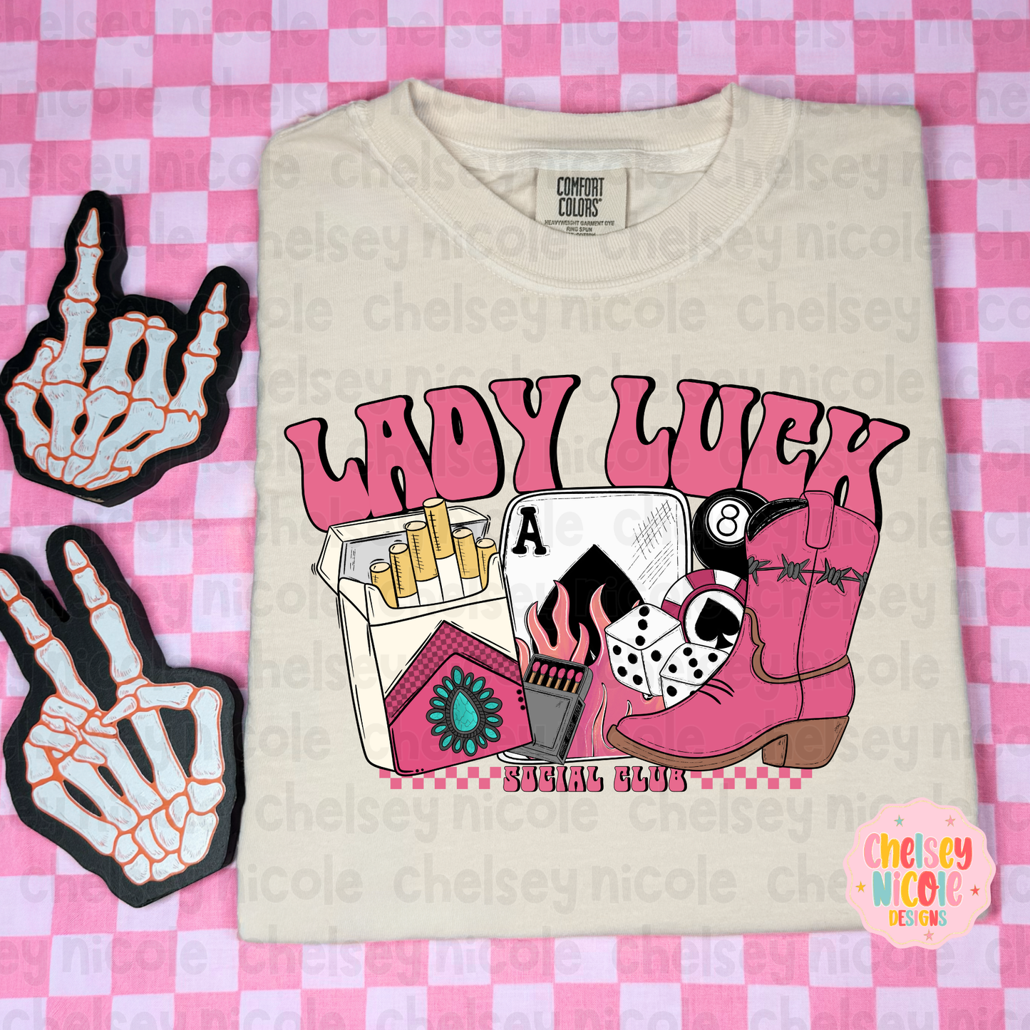 Lady Luck Social Club PNG | Cute Vegas PNG | Grunge Punchy Western Design | Digital Design for DTF and Sublimation