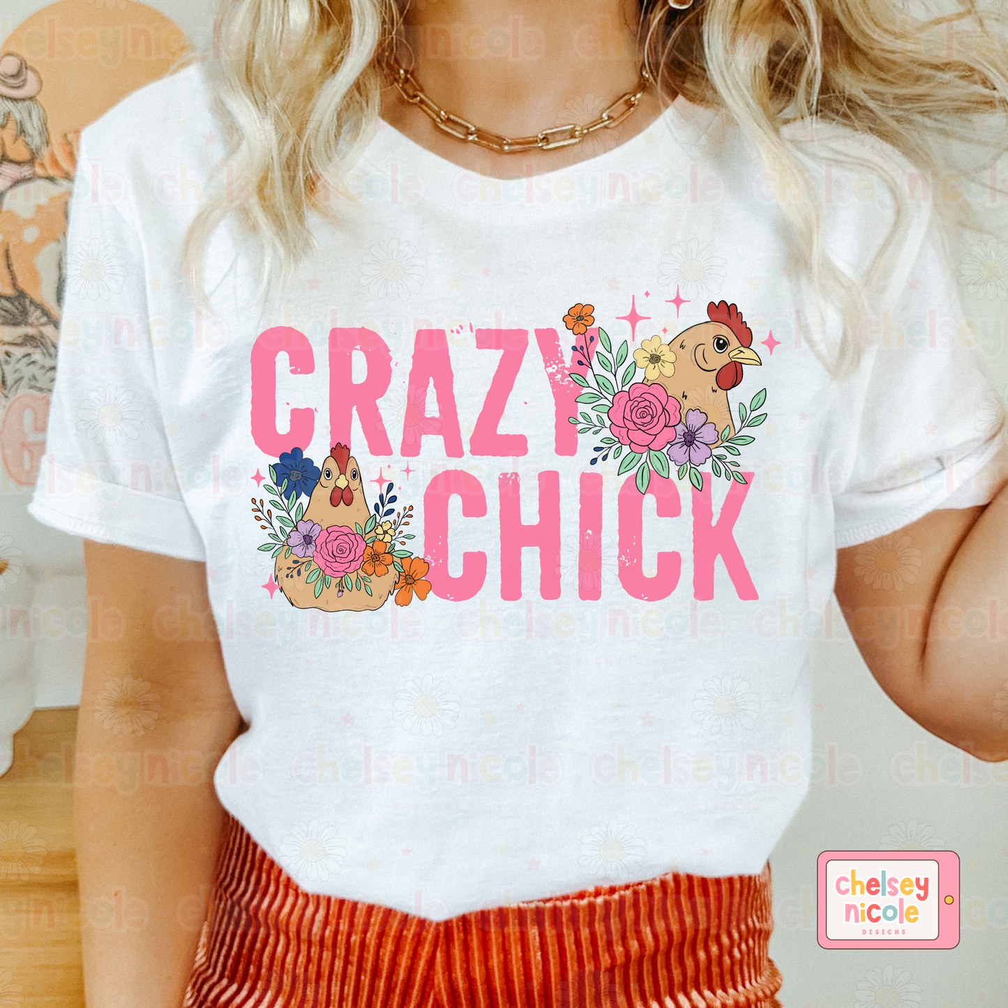 Crazy Chick PNG - Floral Chicken PNG - Funny Chicken Design - Funny Chicken PNG