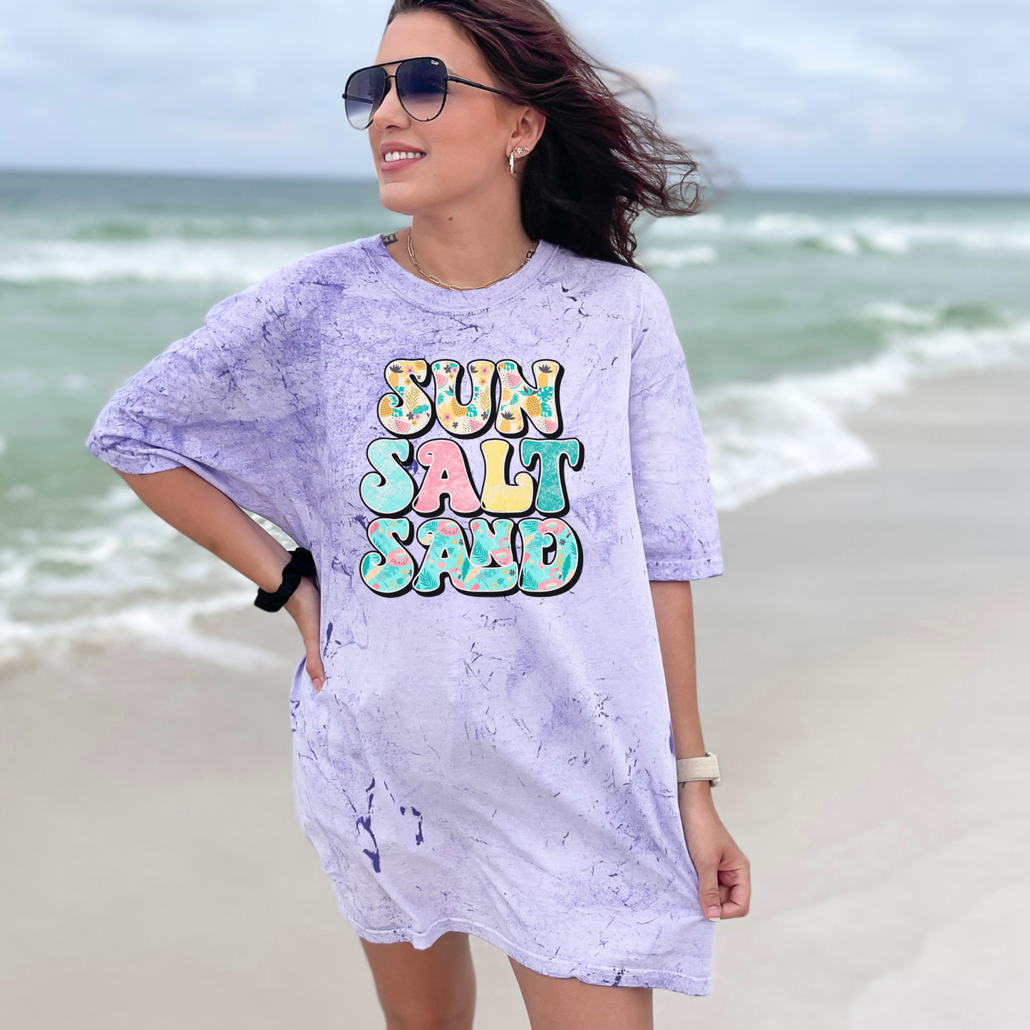 Sun Salt Sand PNG | Retro Beach PNG | Retro font PNG | Floral Beach font png