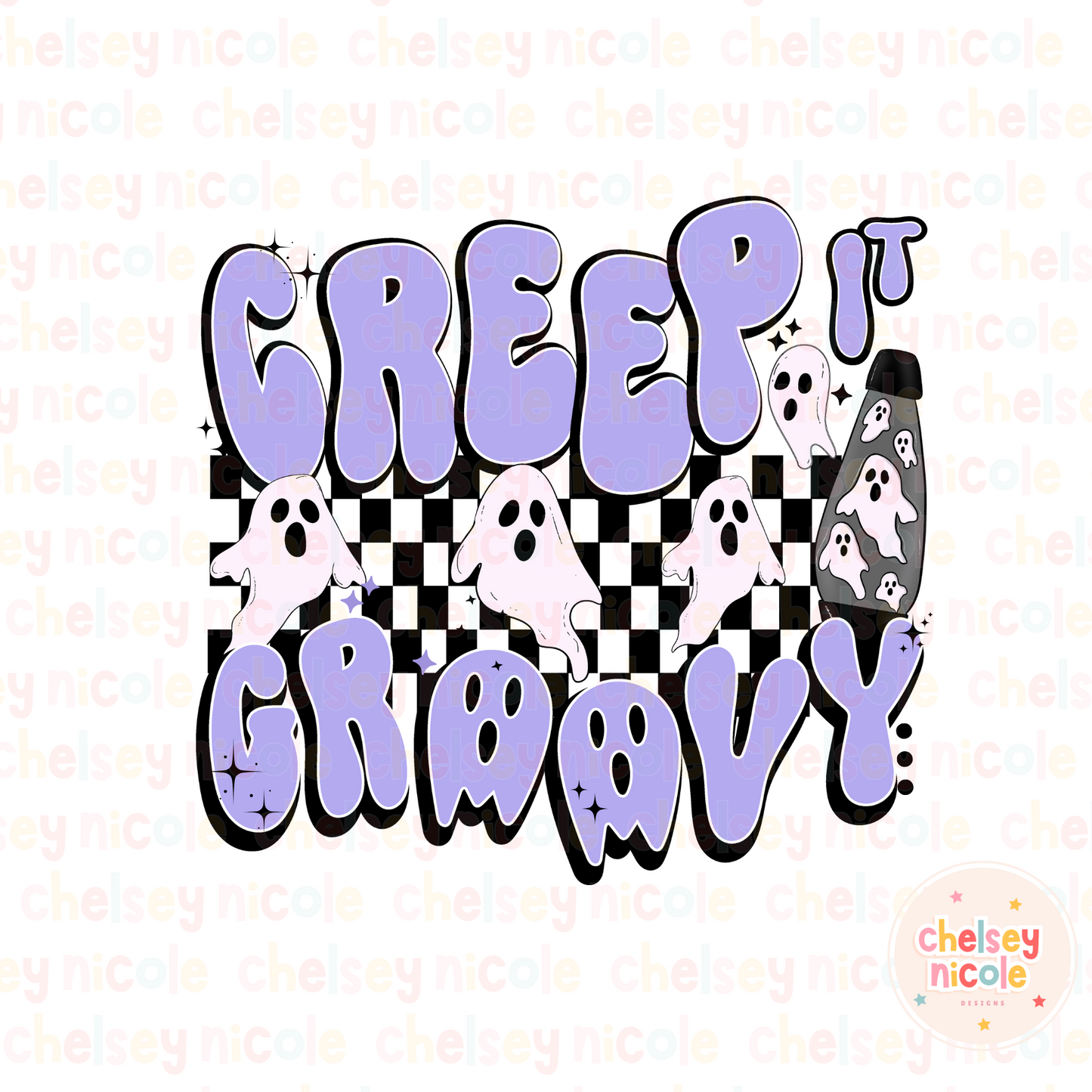 Creep It Groovy PNG - Spooky Ghost Lava Lamp PNG - Ghost Retro Checker PNG