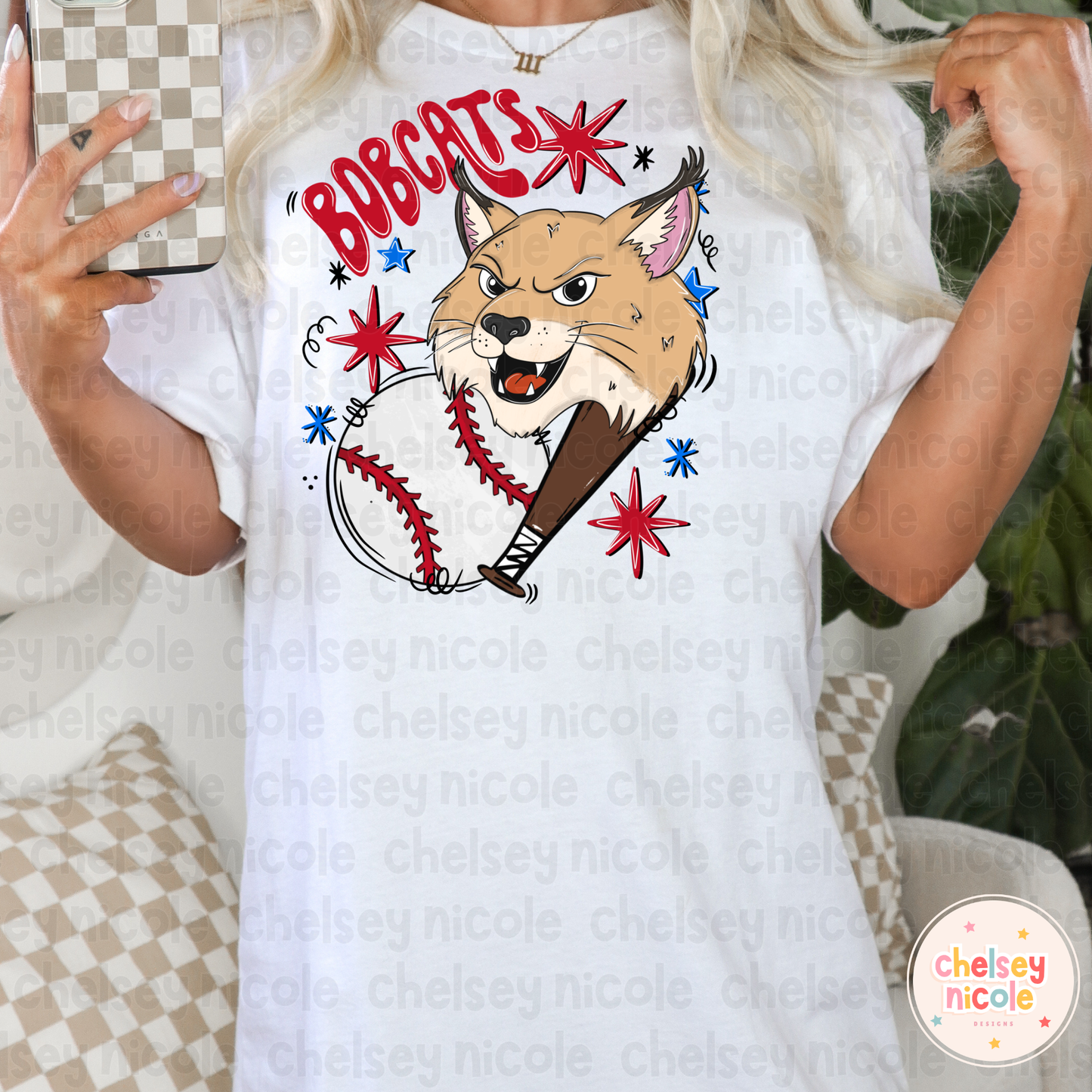 Bobcats Baseball PNG | Bobcat Mascot PNG | Hand Drawn Baseball Digital Design