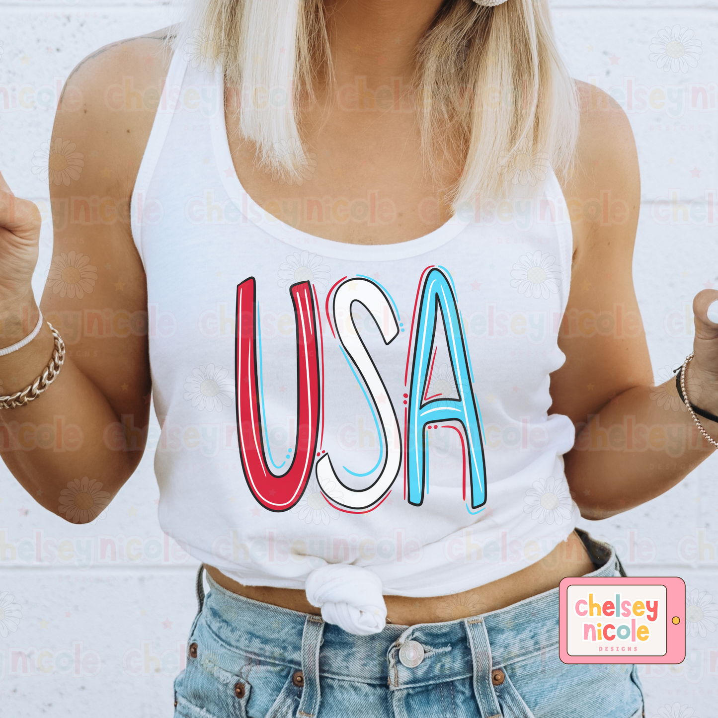 Hand Lettered USA PNG - 4th Of July PNG - USA PNG - Red White and Blue PNG
