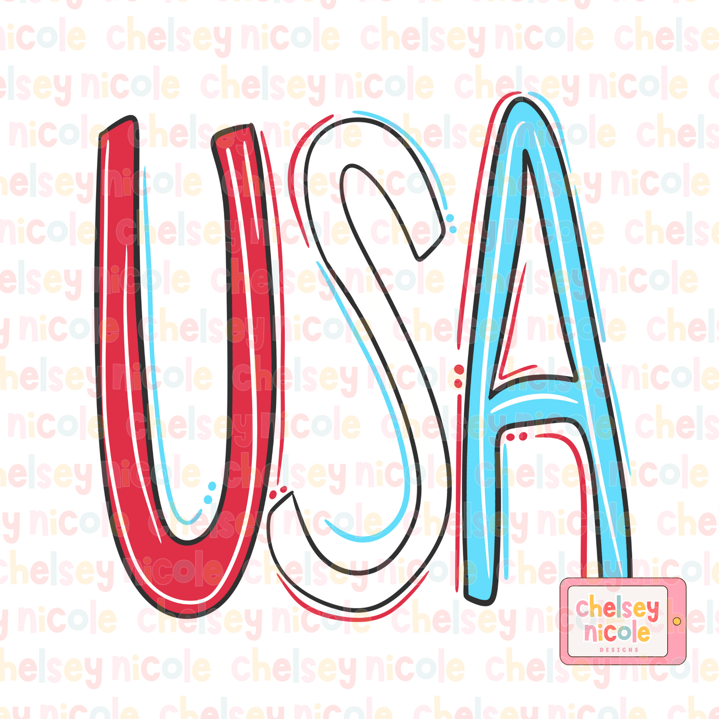 Hand Lettered USA PNG - 4th Of July PNG - USA PNG - Red White and Blue PNG