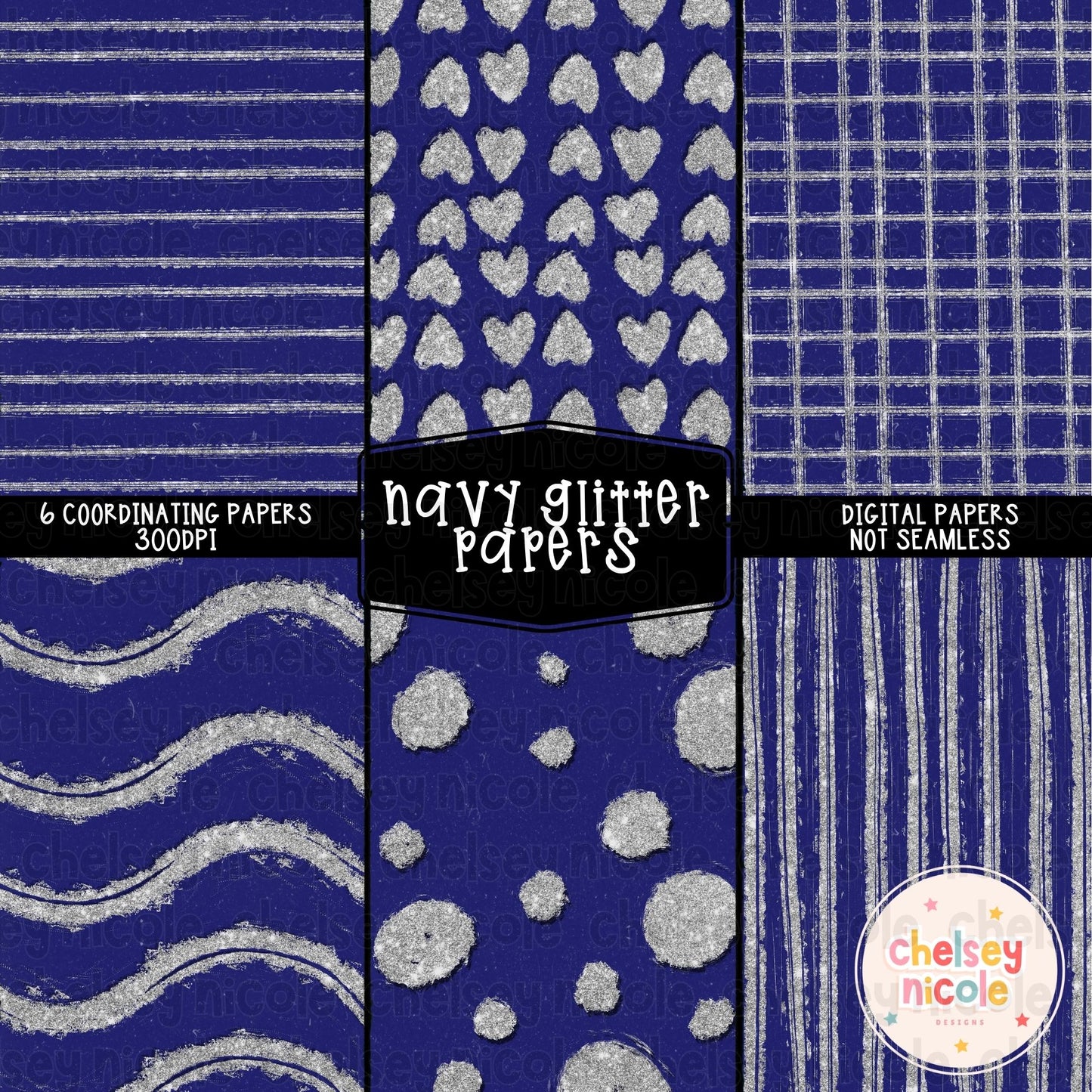 Navy Glitter Digital Paper Bundle