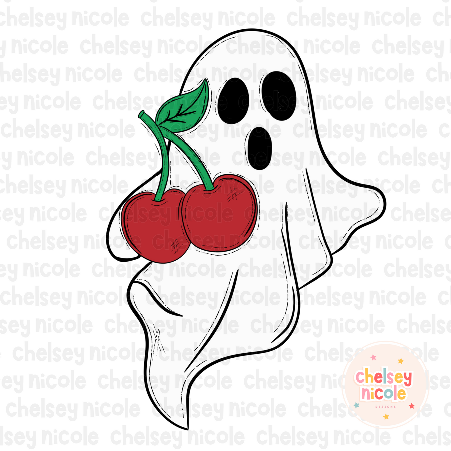 Cherry Ghost PNG | Retro Spooky Season Design | Cute Ghost PNG