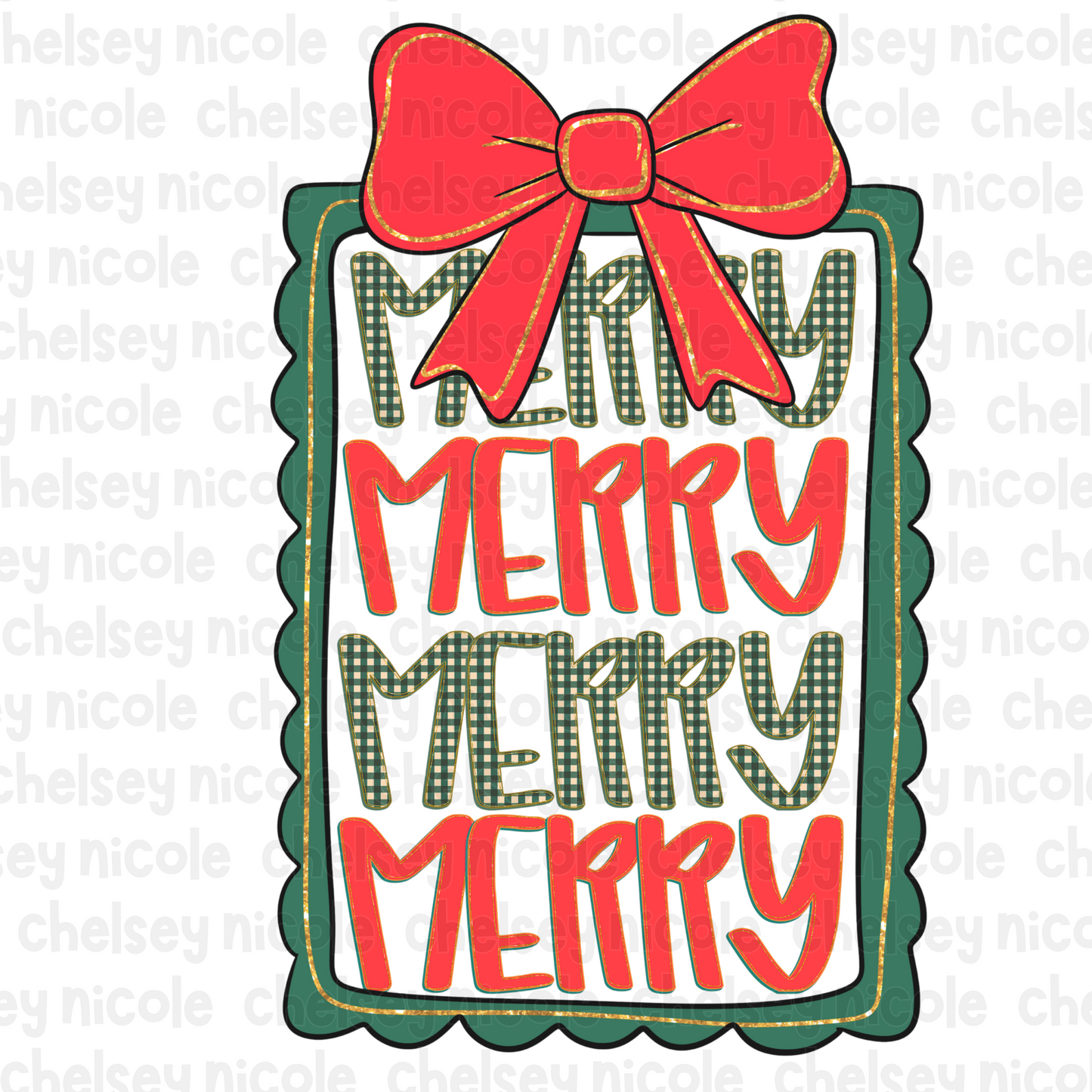 Hand Drawn Merry PNG | Merry Bow Frame PNG | Merry Merry Merry PNG | Bow Christmas PNG - Red and Green