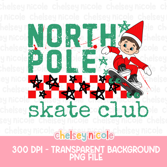 North Pole Skate Club PNG - Funny Christmas PNG - Elf PNG