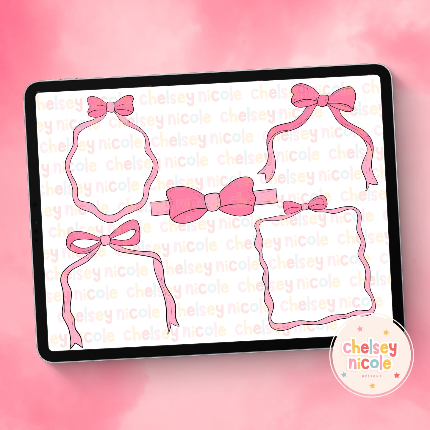 Bow Frames Clipart Bundle - Pink Coquette Frames Clipart Bundle - Hand Drawn Clipart