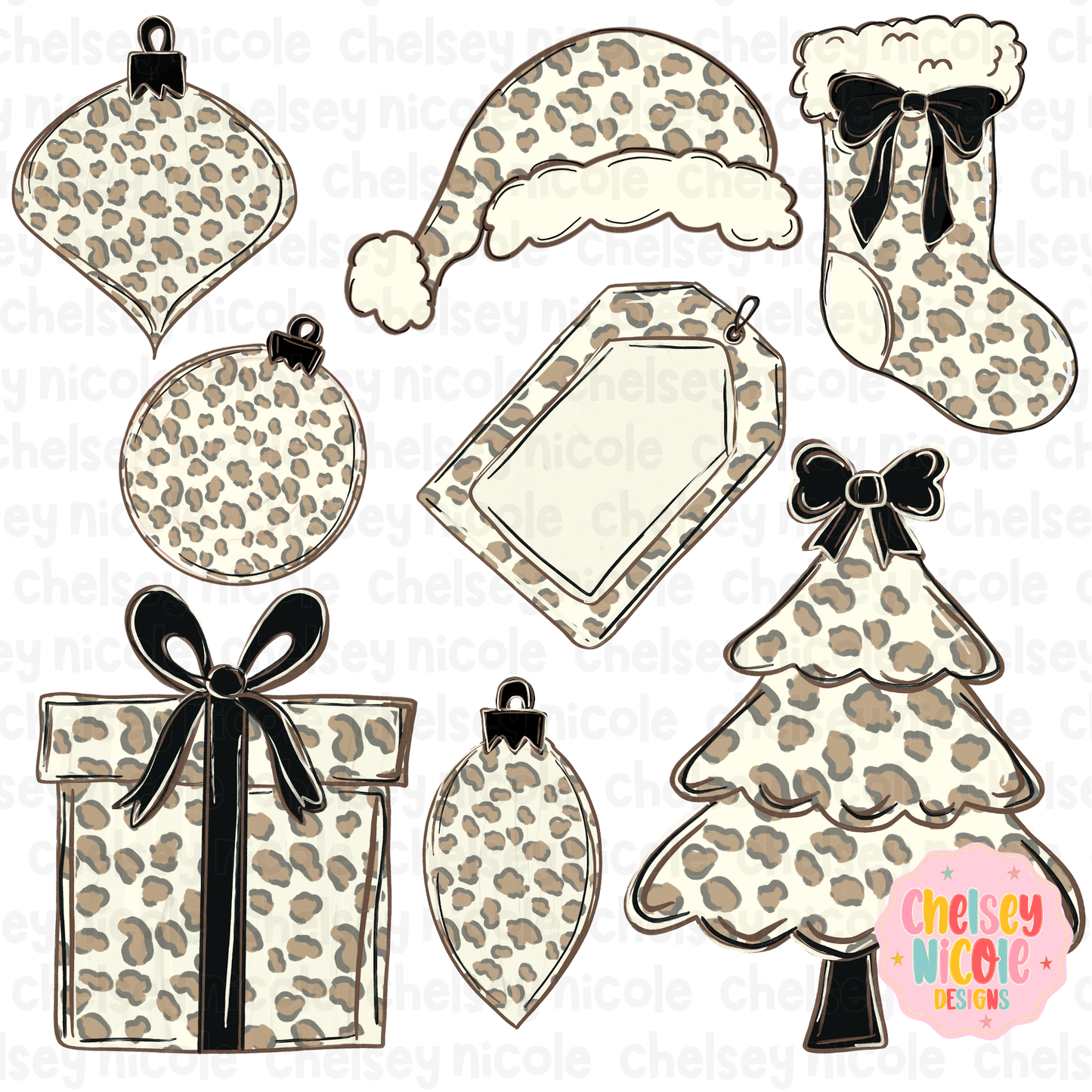 Cheetah Clipart Set | Christmas Cheetah Clipart |Beige Christmas Clipart | Commercial Use Allowed (Copy)
