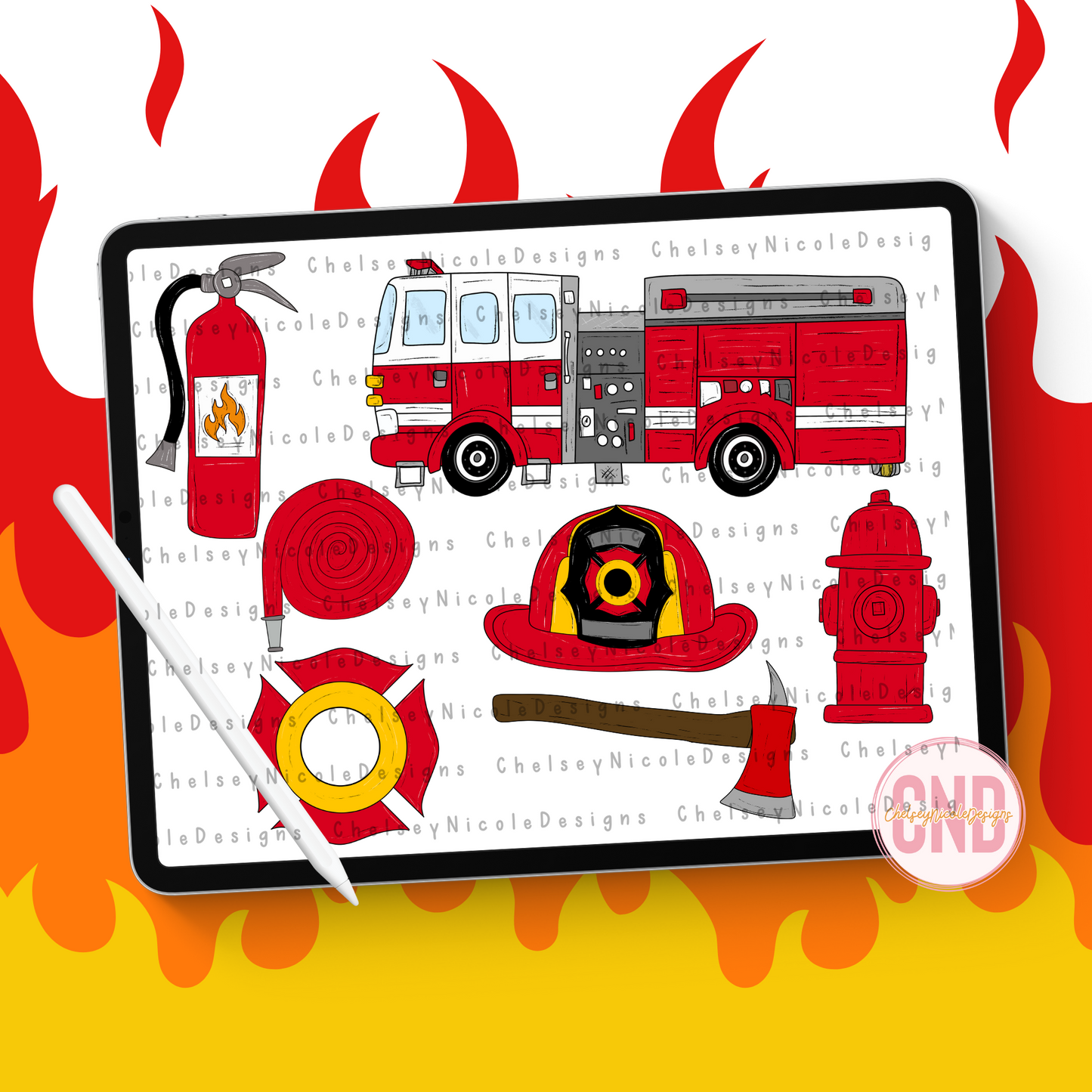 Firefighter Clipart Bundle - Servicemen Collection - Fire Truck, Fire Hose, Fire Clipart