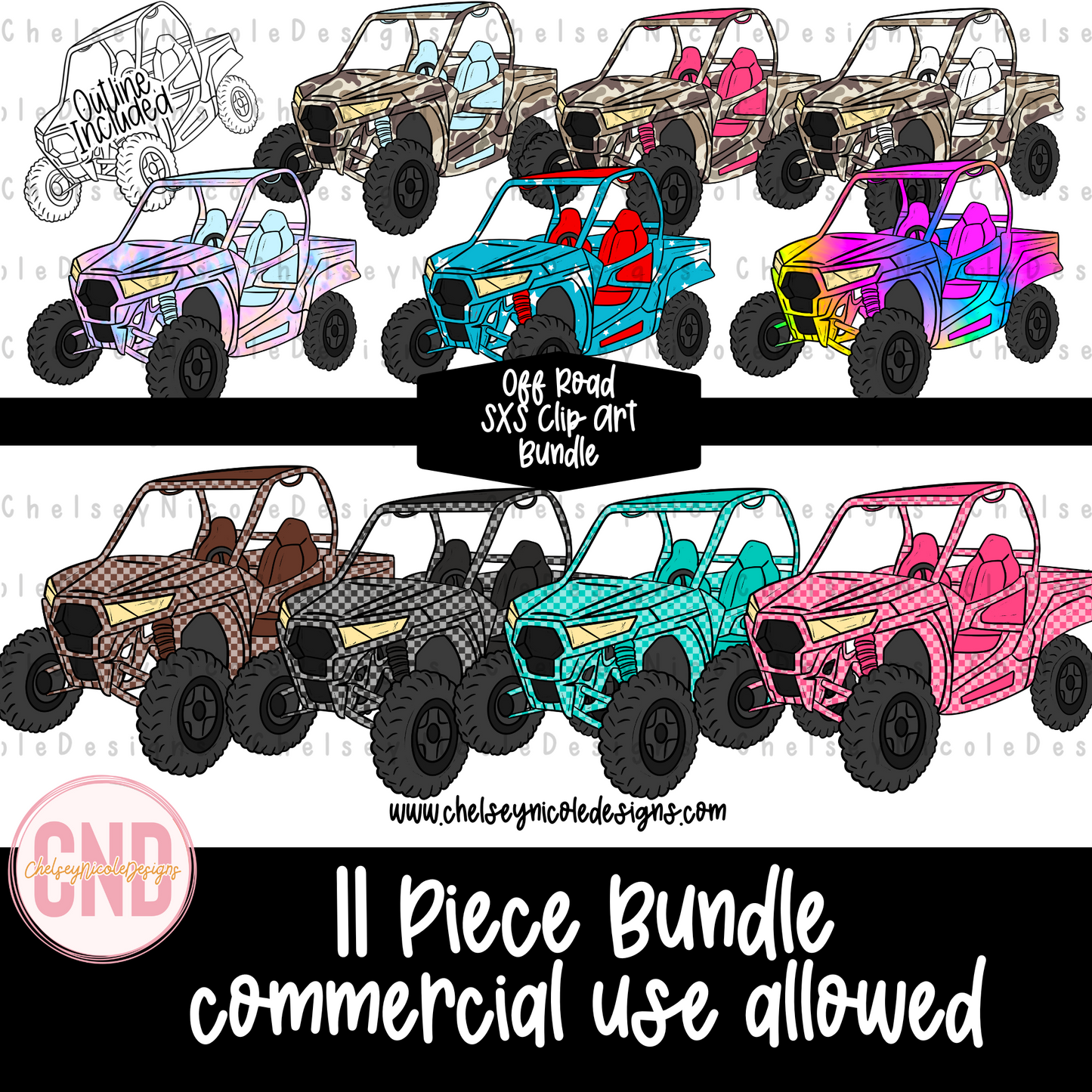 Side By Side - Off Road Vehicles Clip Art Bundle - Outline Included!