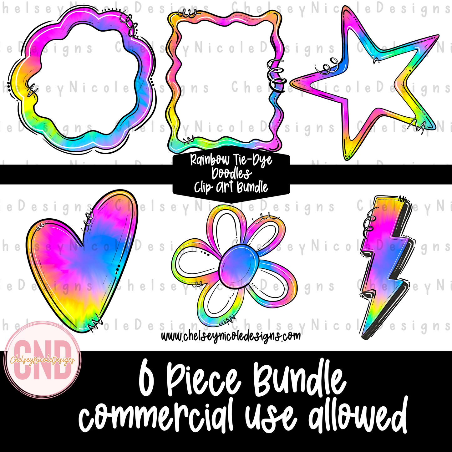 Rainbow Tie-Dye Doodles - Clip Art Bundle