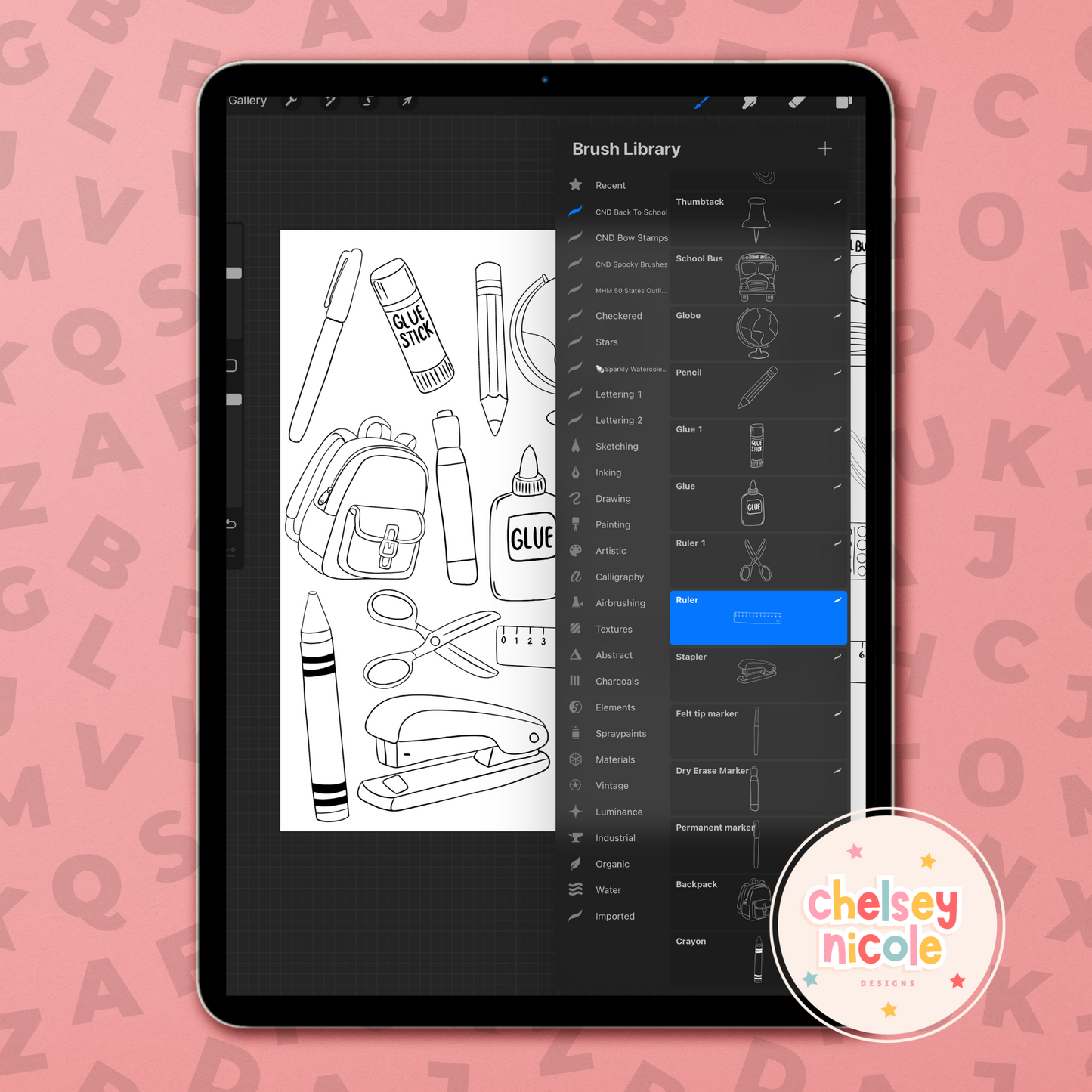 School Essentials Procreate Stamps | Back To School Procreate Stamps