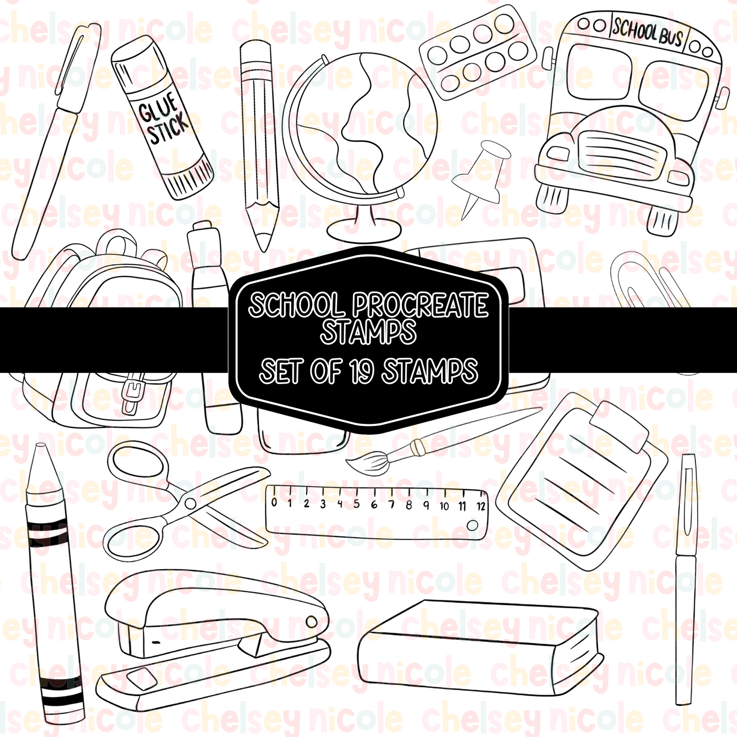 School Essentials Procreate Stamps | Back To School Procreate Stamps