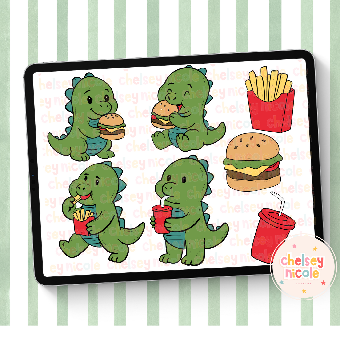 Hungry Dinosaur Clip Art Bundle - Hamburger, Fries Clipart - Dino Clip Art