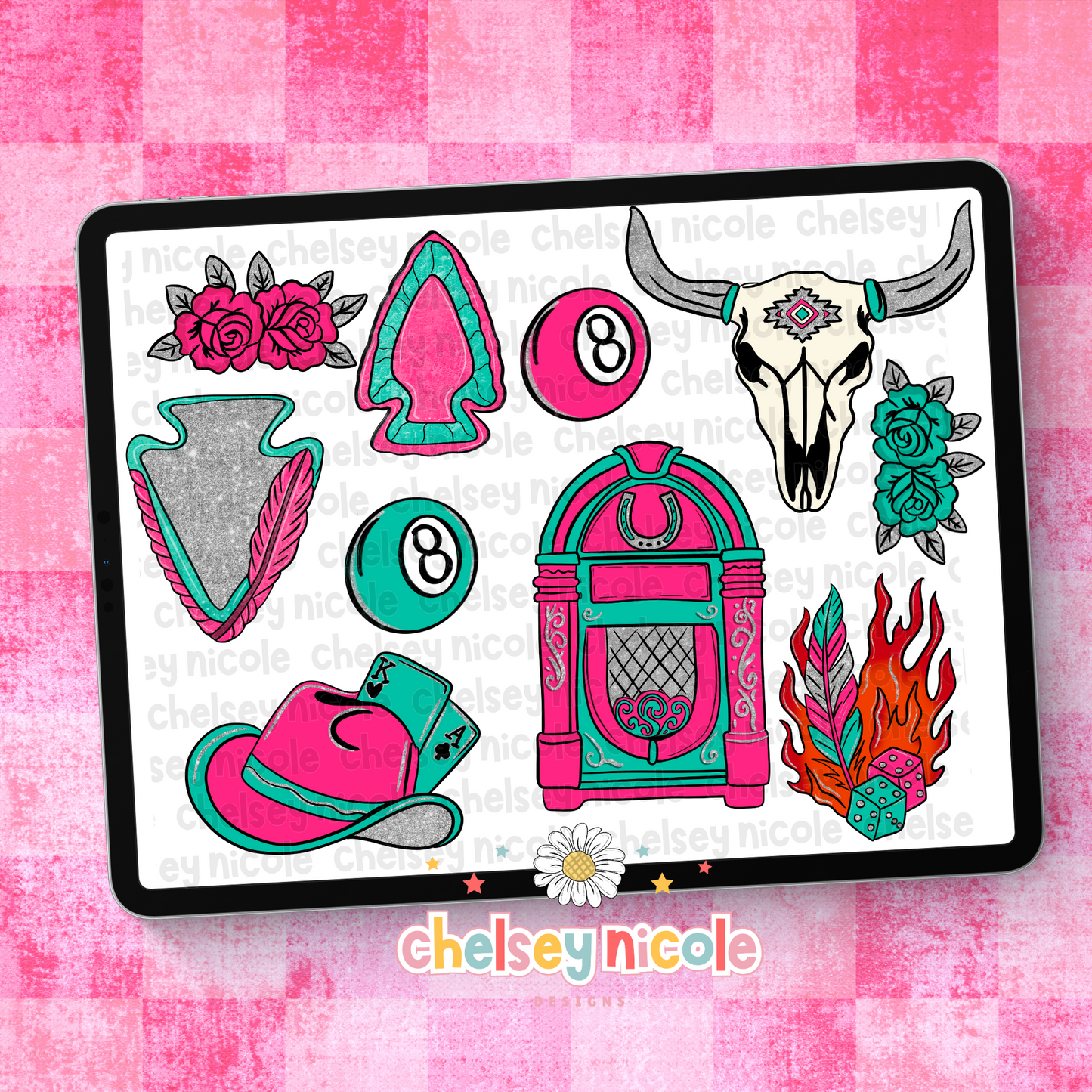 Retro Rodeo - Pink and Turquoise Western Clipart Bundle - Punchy Cowgirl Clip Art Bundle