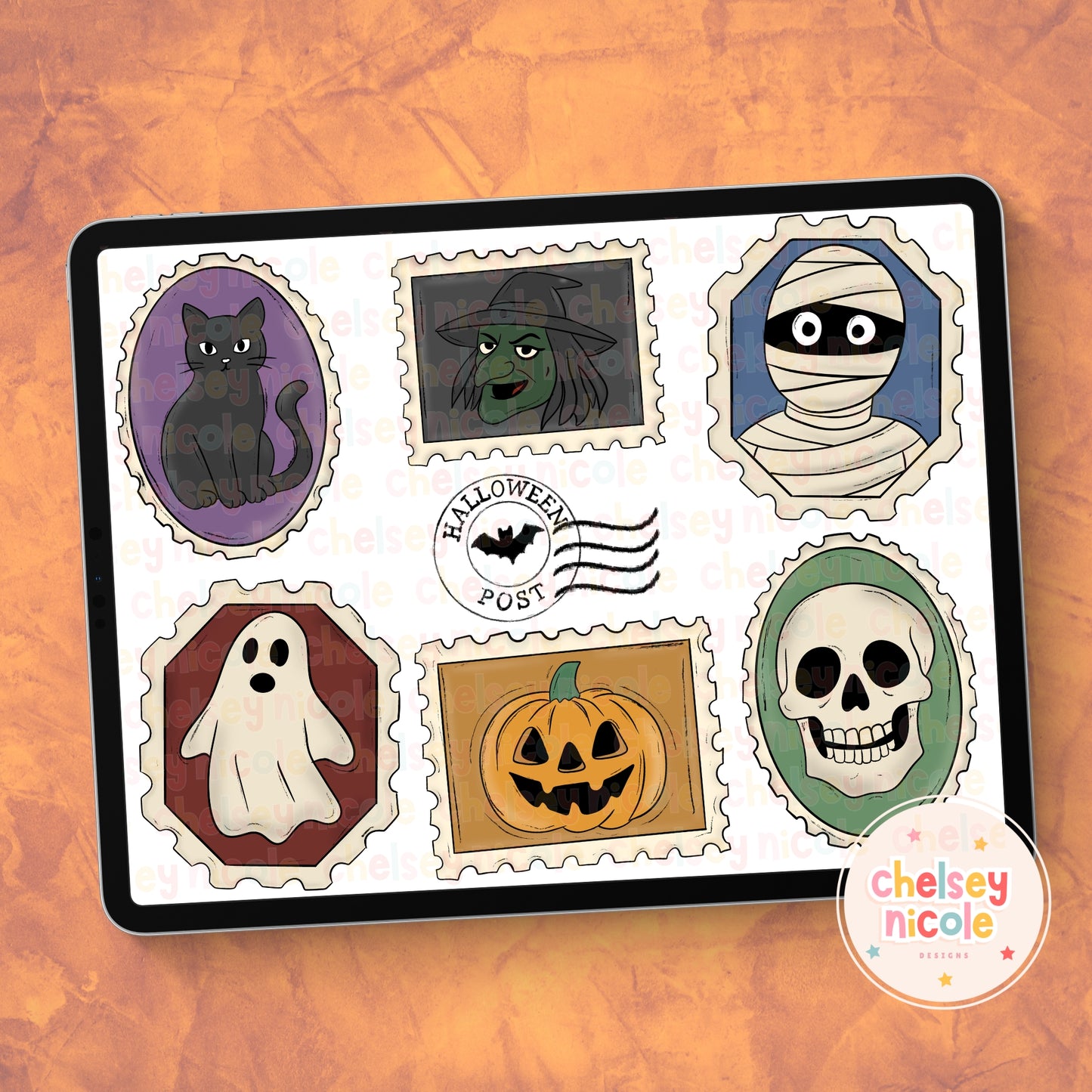 Spooky Postage Stamps Clipart Bundle - Halloween Mail Bundle - Hand Drawn Clipart