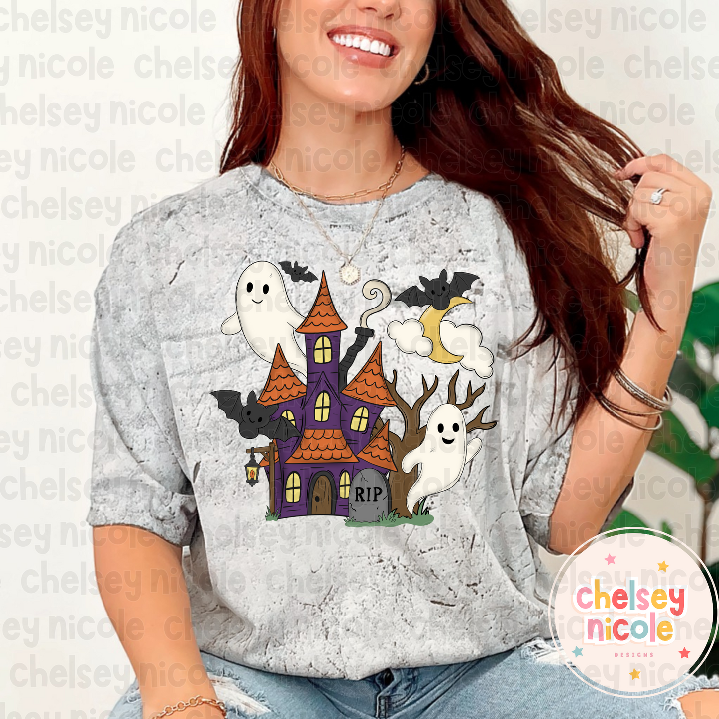 Haunted House Hand Drawn PNG | Halloween Hand Drawn PNG | Ghost and bats PNG | Haunted Mansion PNG