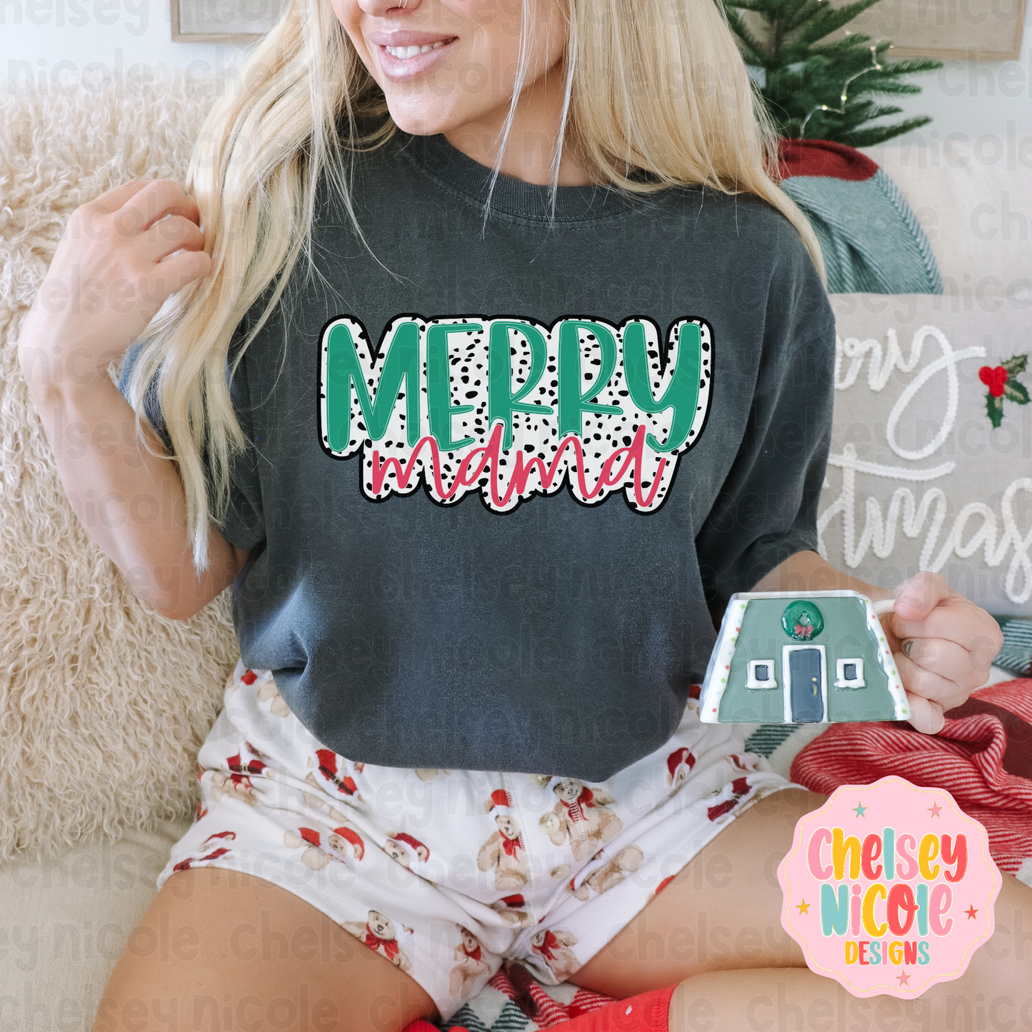 Merry Mama PNG | Christmas Dalmatian PNG | Christmas Mama PNG | Design for DTF or Sublimation