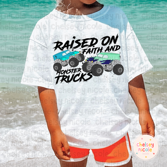 Monster Truck PNG | Kids Monster Truck PNG | Raised On Faith and Monster Trucks PNG | Digital Design for DTF & Sublimation