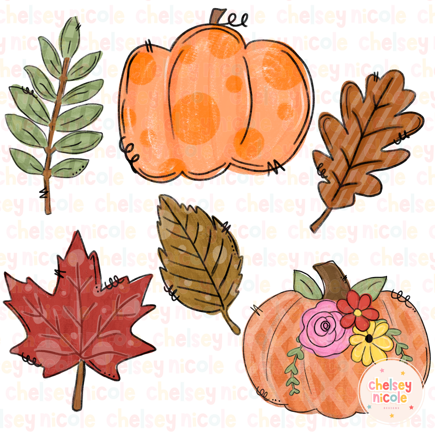 Fall Clipart Bundle - Fall Leaves Clipart Bundle - Pumpkin Clipart - Hand Drawn Clipart