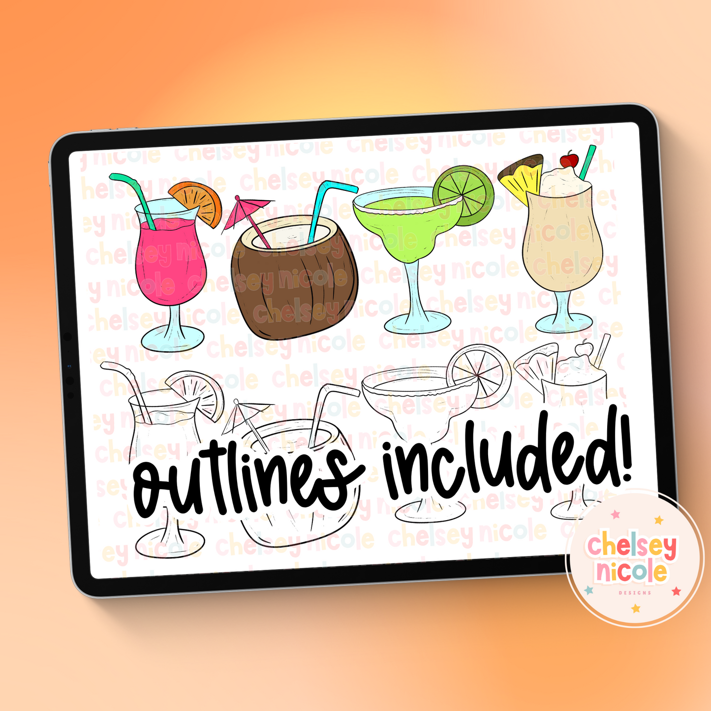 Summer Cocktail Clip Art Bundle - Margarita, Daiquiri, Pina Colada, Coconut Clip Art