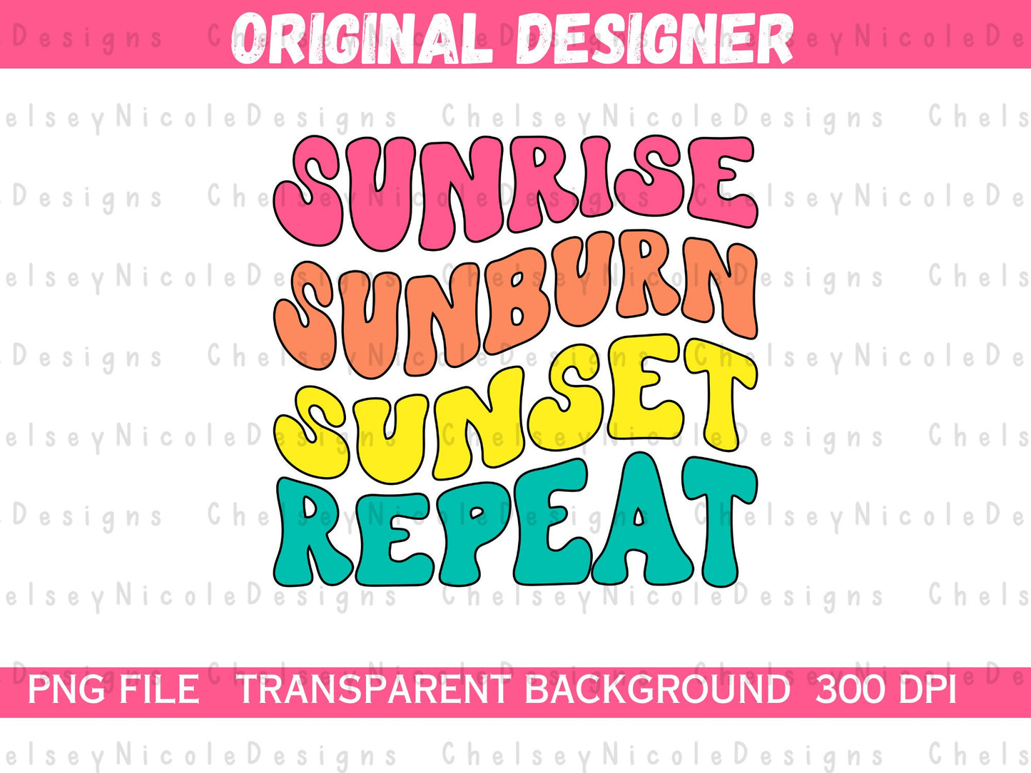 Sunrise Sunburn Sunset Repeat PNG | Retro Summer PNG | Bright Color Retro
