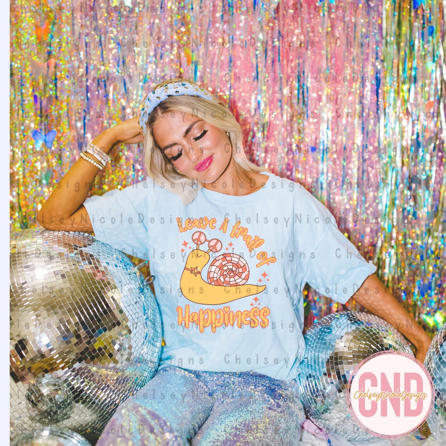 Leave A Trail Of Happiness PNG | Retro Boho PNG | Disco Snail PNG