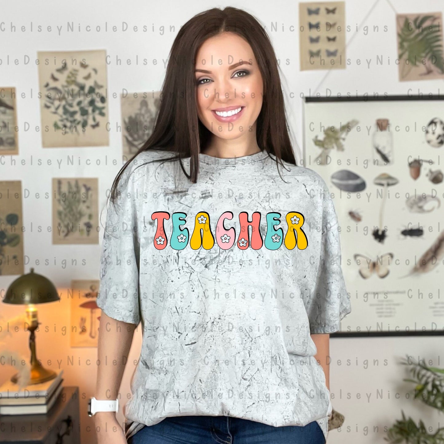 Retro Floral Teacher PNG | Bright Teacher PNG | Colorful Teacher PNG | Flower Teacher png | Bright Teacher Design