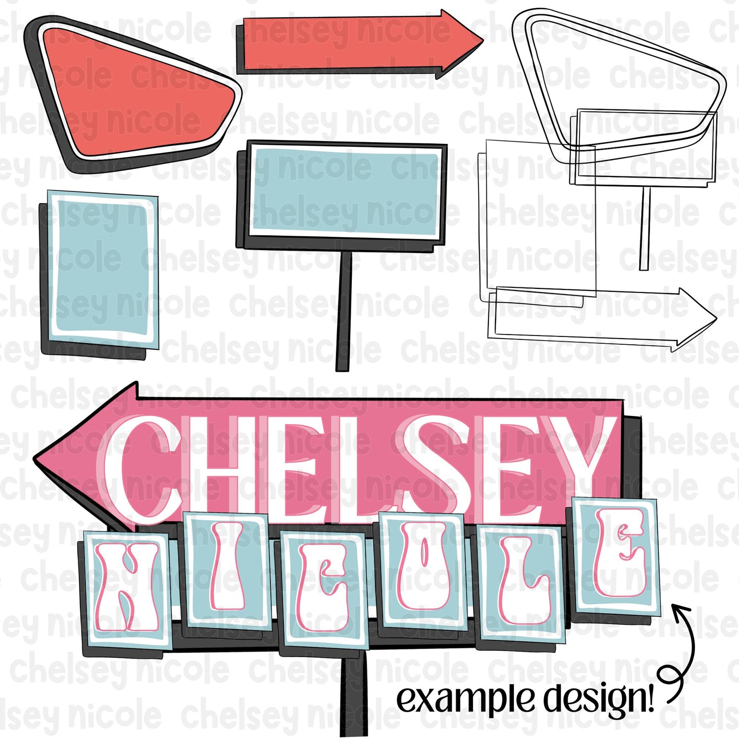 Retro Sign Creator Clipart Bundle - Sign Clipart Bundle - Hand Drawn Clipart
