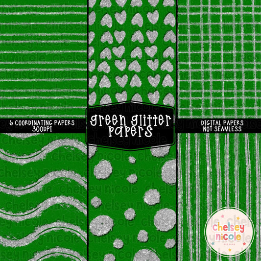 Green Glitter Digital Paper Bundle