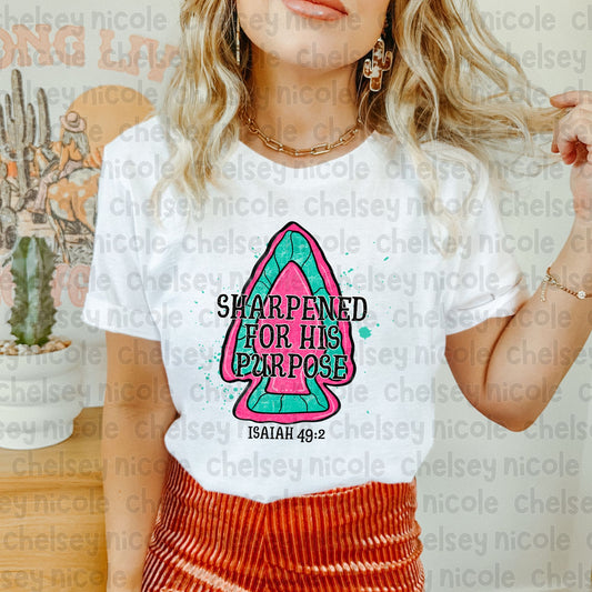 Sharpened For His Purpose (Teal + Pink) PNG -  Arrowhead Scripture PNG - Pink Teal Arrow PNG - Women's PNG