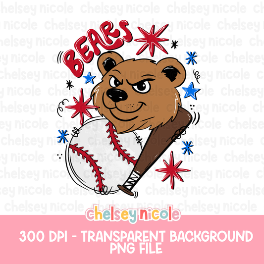 Bears Baseball PNG | Bear Mascot PNG | Hand Drawn Baseball Digital Design