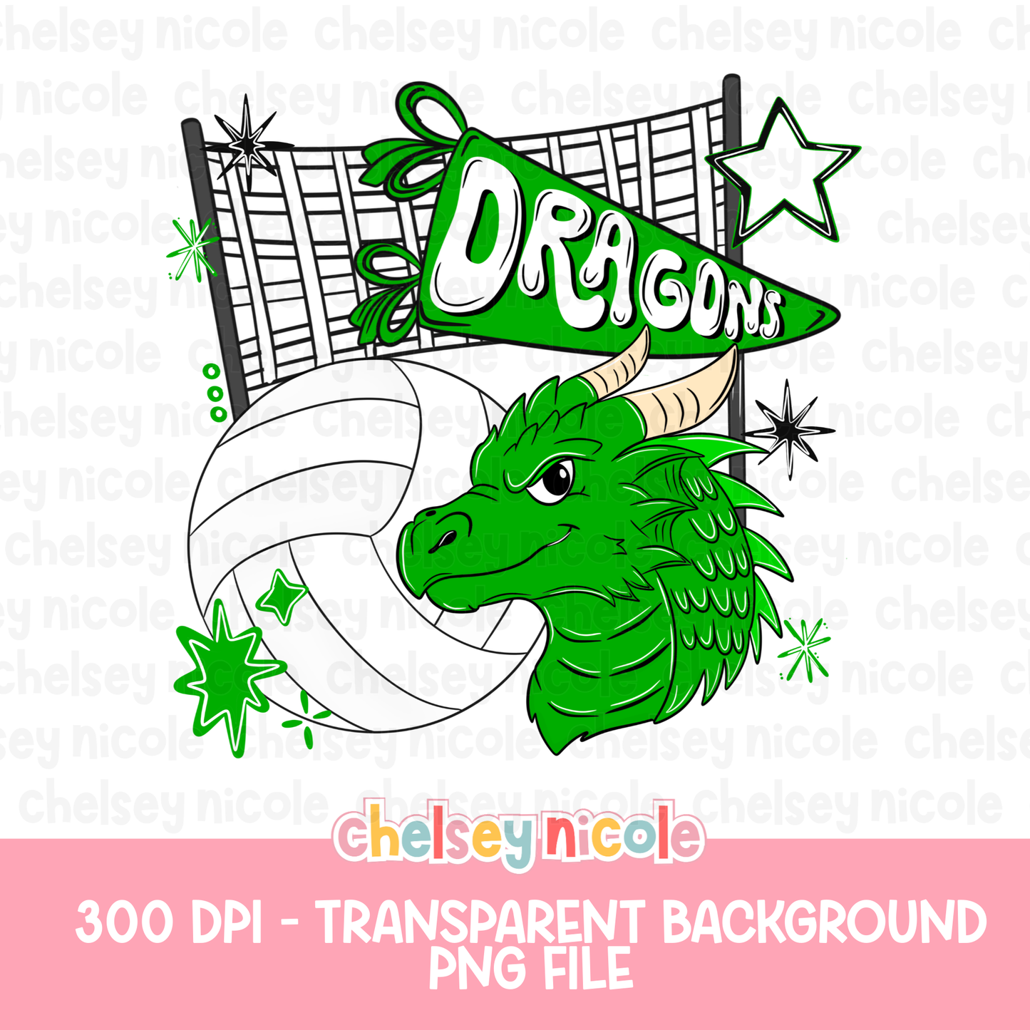 Dragons Volleyball PNG |Dragon Mascot PNG | Hand Drawn Volleyball Digital Design