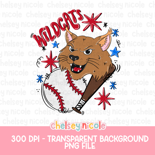Wildcats Baseball PNG | Wildcat Mascot PNG | Hand Drawn Baseball Digital Design