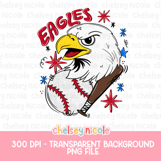 Eagles Baseball PNG | Eagle Mascot PNG | Hand Drawn Baseball Digital Design