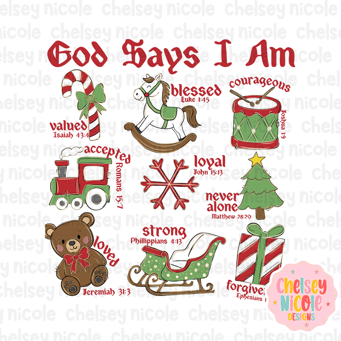 God Says I am Christmas PNG | Christian Christmas PNG | Red/Green Christmas PNG | Kids Christmas PNG