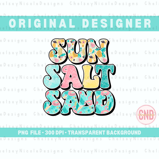 Sun Salt Sand PNG | Retro Beach PNG | Retro font PNG | Floral Beach font png