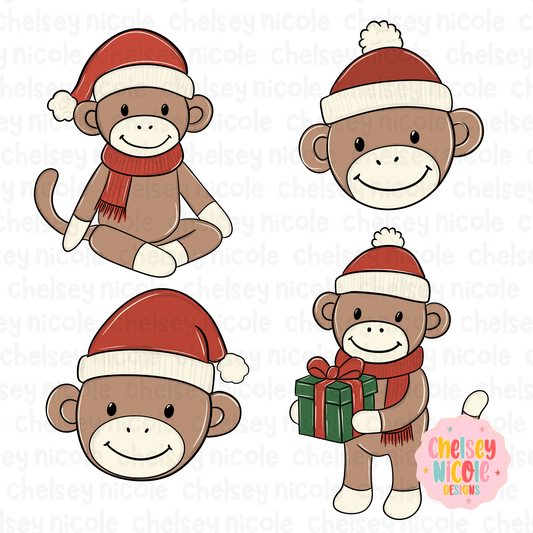 Sock Monkey Clipart Set | Commercial Use Clipart | Sock Monkey Christmas Clipart Set