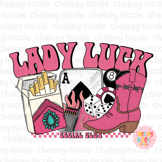 Lady Luck Social Club PNG | Cute Vegas PNG | Grunge Punchy Western Design | Digital Design for DTF and Sublimation